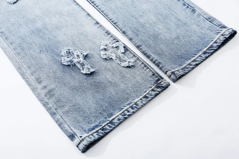 Frayed Cross Patch Denim Jeans