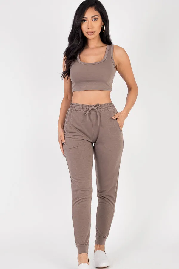 French Terry Cropped Tank Top & Joggers Set