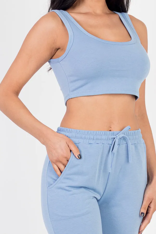 French Terry Cropped Tank Top & Joggers Set