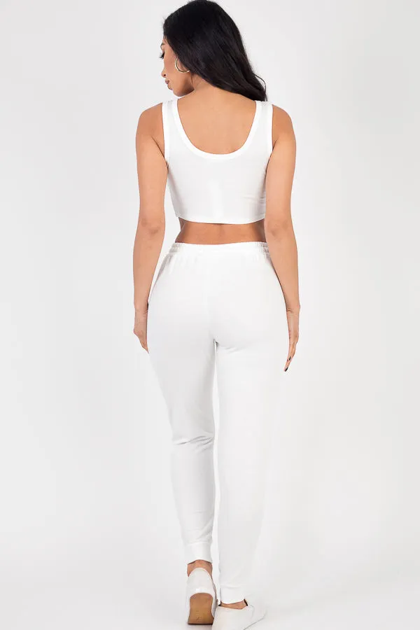 French Terry Cropped Tank Top & Joggers Set