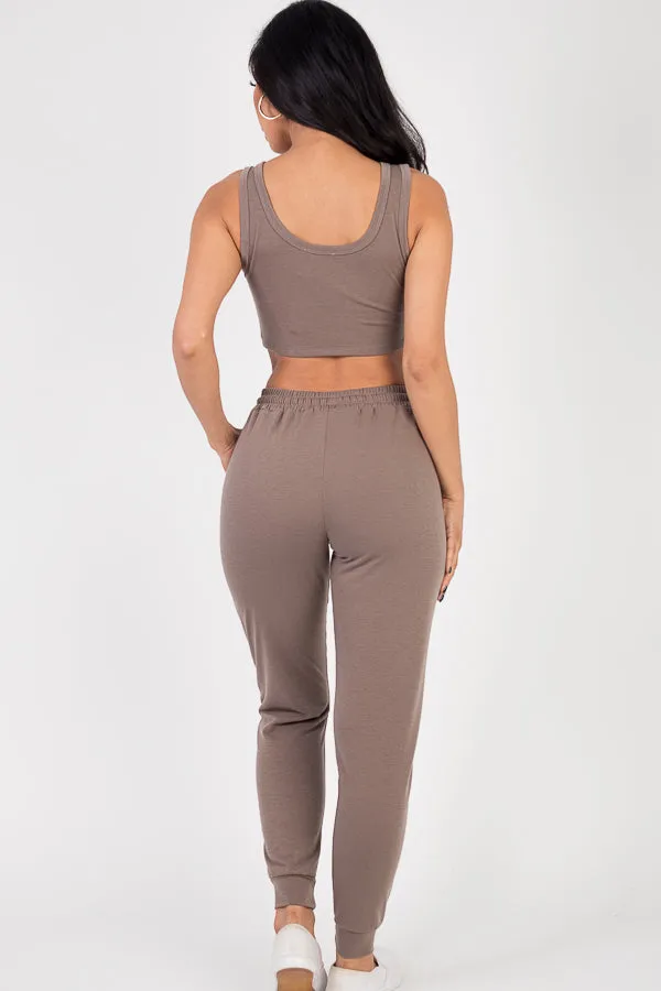 French Terry Cropped Tank Top & Joggers Set