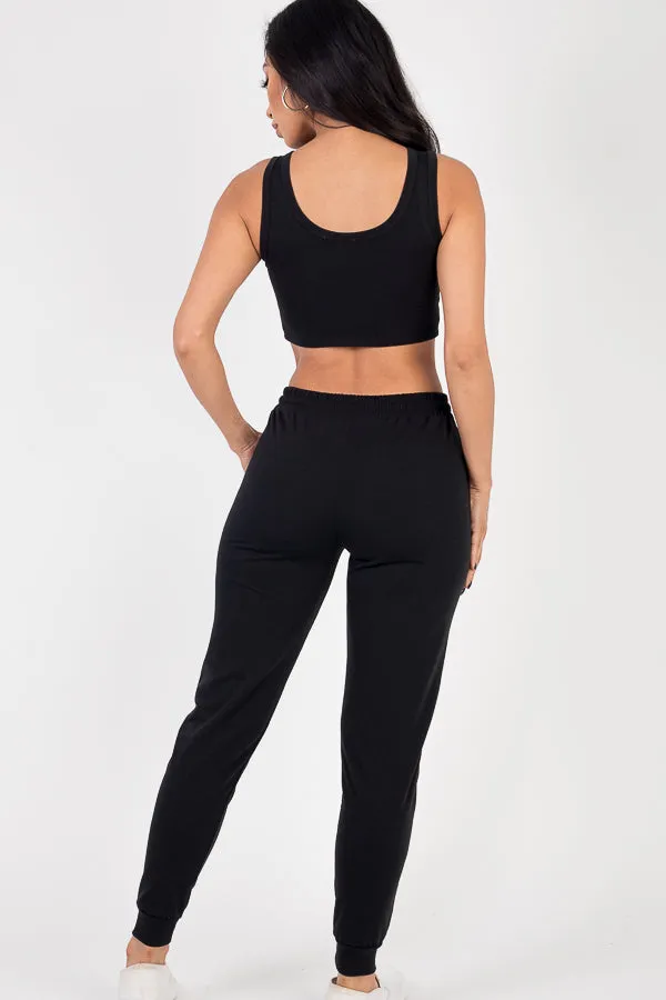 French Terry Cropped Tank Top & Joggers Set