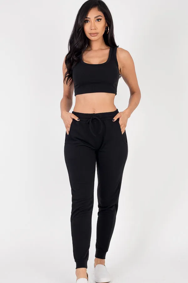 French Terry Cropped Tank Top & Joggers Set