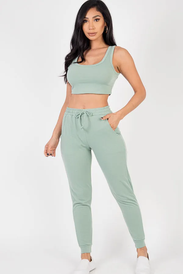 French Terry Cropped Tank Top & Joggers Set