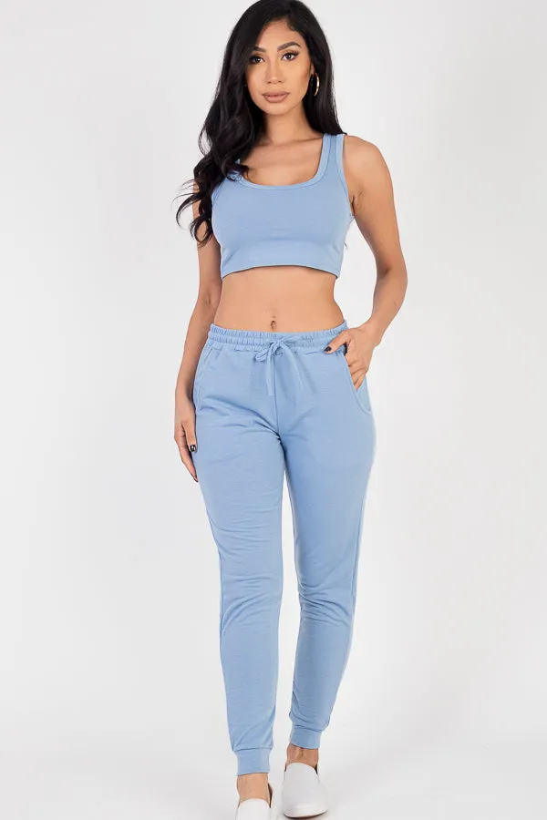 French Terry Cropped Tank Top & Joggers Set