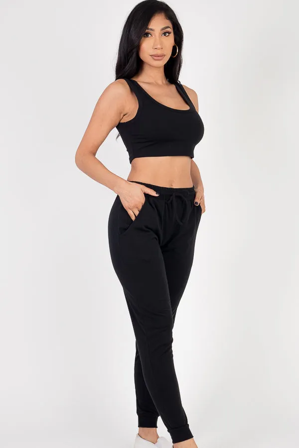 French Terry Cropped Tank Top & Joggers Set