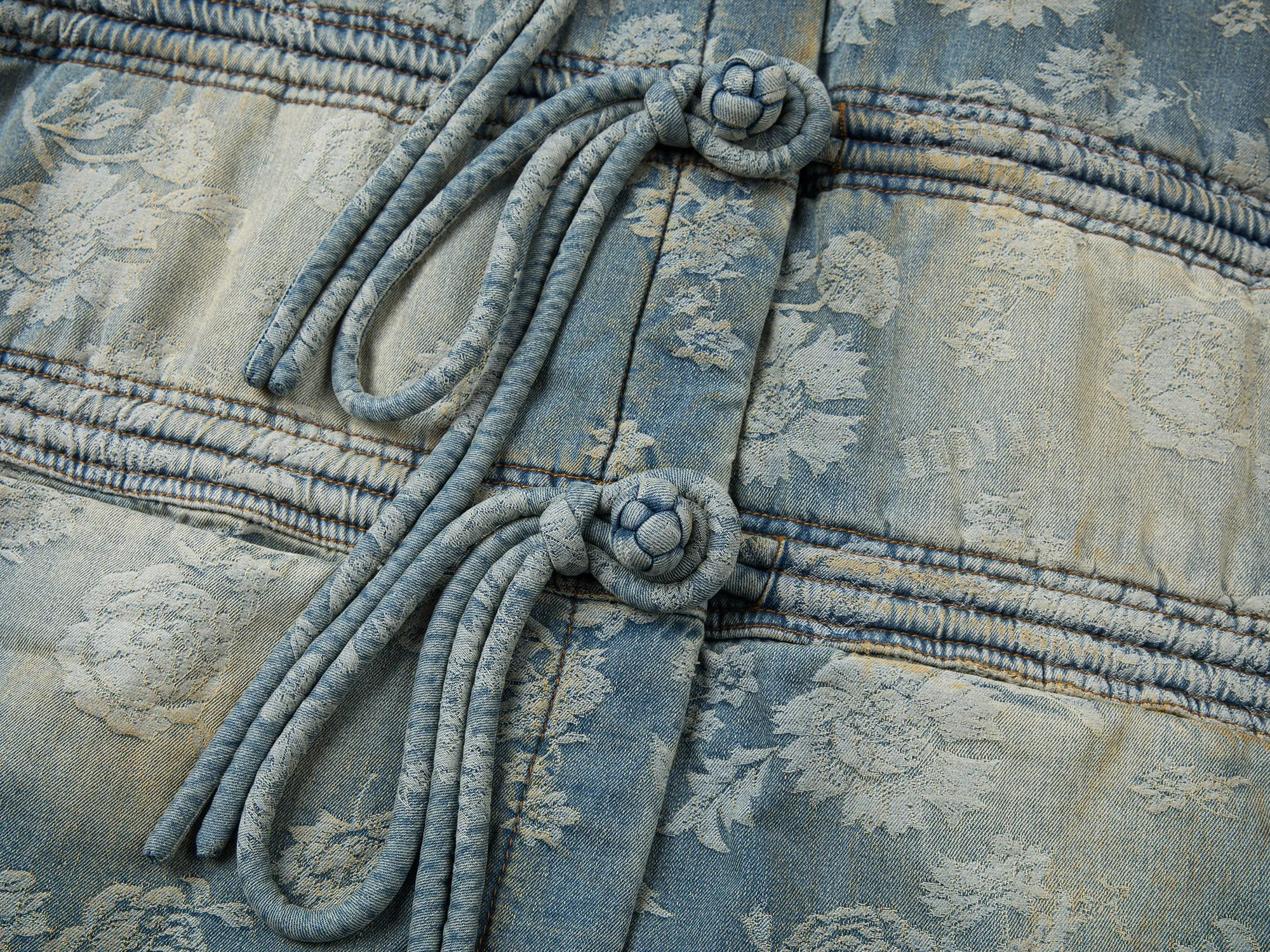 Frog button denim jacquard puffer jacket