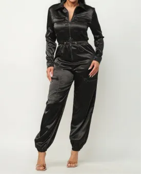 Front Zipper Pockets Top And Pants Jumpsuit