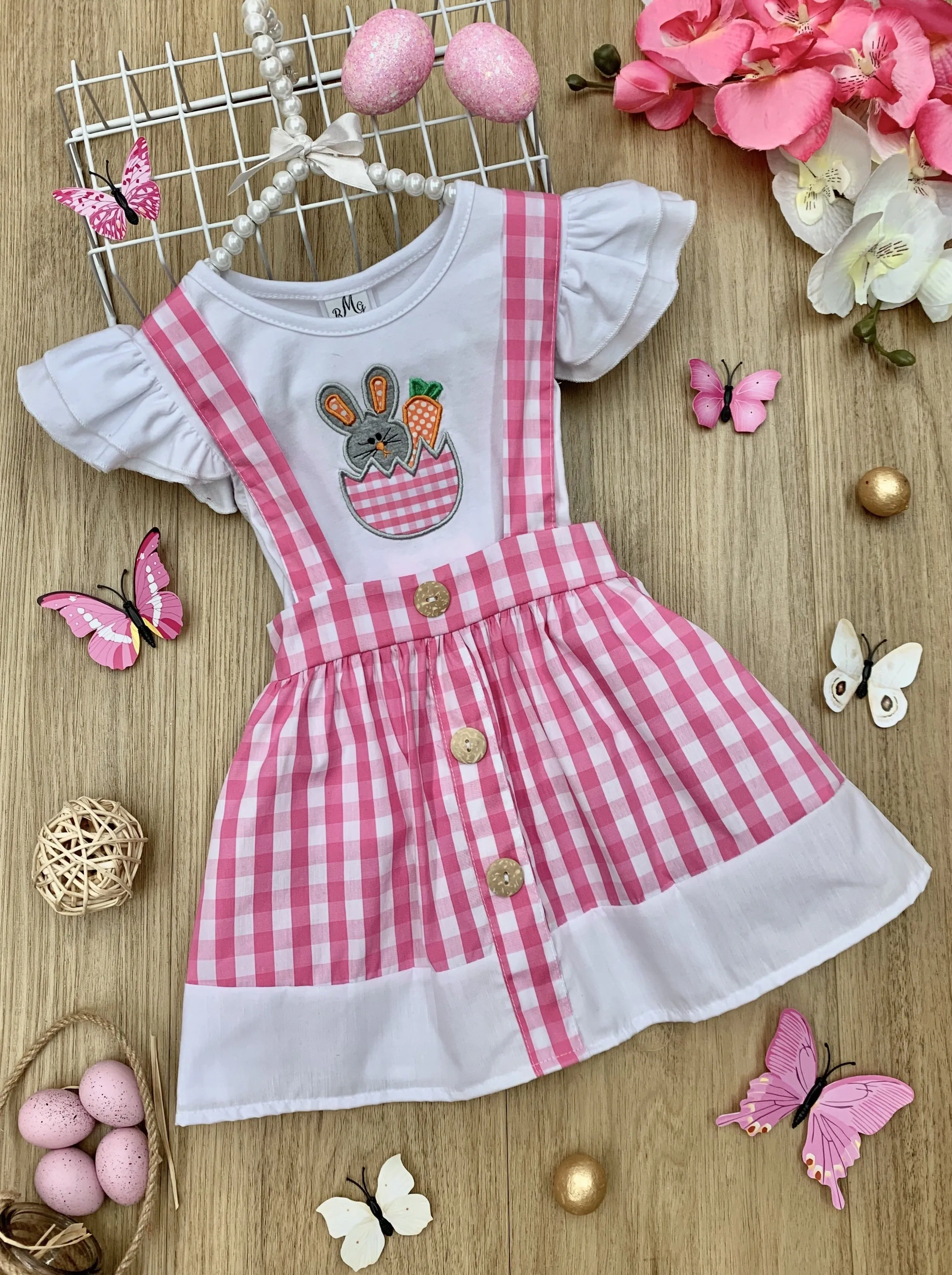 Funny Bunny Plaid Overall Skirt Set