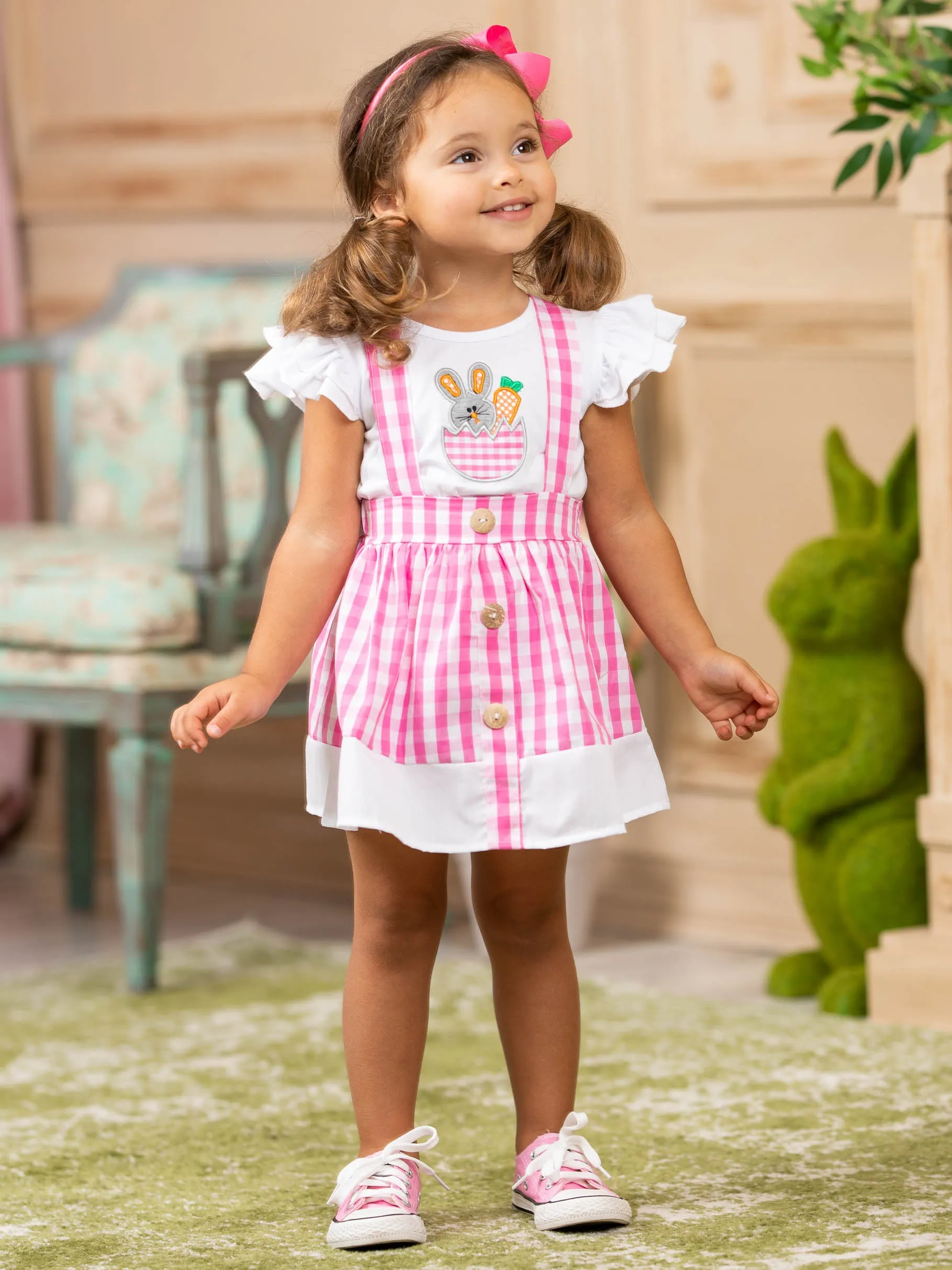 Funny Bunny Plaid Overall Skirt Set