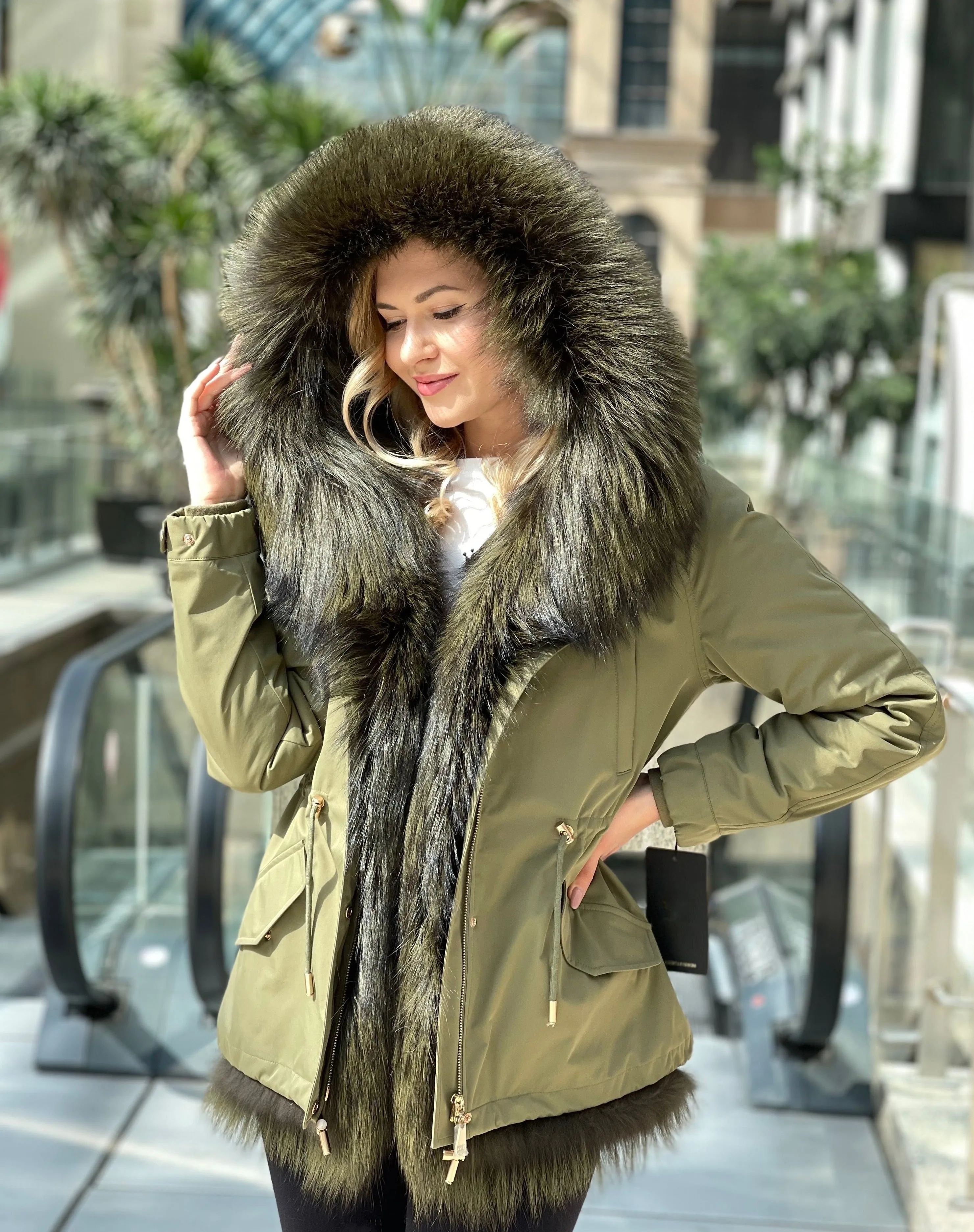 Genuine Silver Fox Fur Parka with Rabbit Fur Insulation