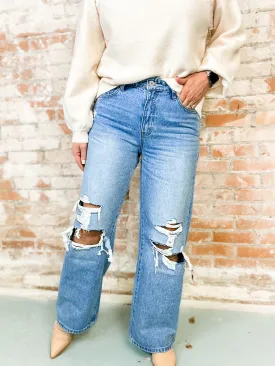 Hawkins High Rise Distressed Wide Leg Jeans