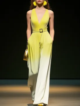 High-End Elegant Yellow And White Gradient Temperament Jumpsuit