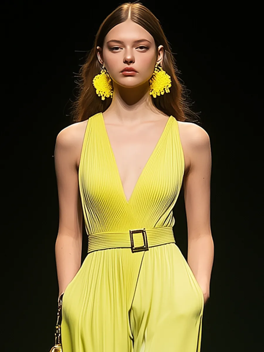 High-End Elegant Yellow And White Gradient Temperament Jumpsuit