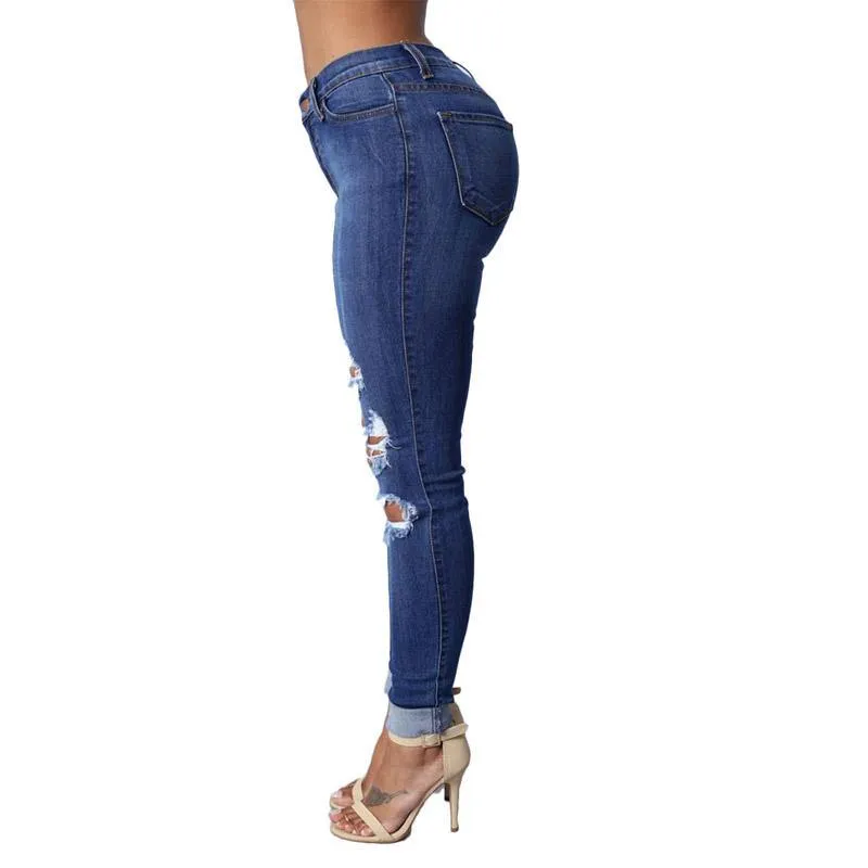 High Waist Jeans with Ripped Hips