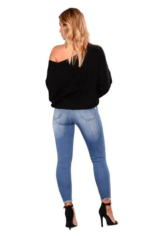 High Waist Jeans with Ripped Hips