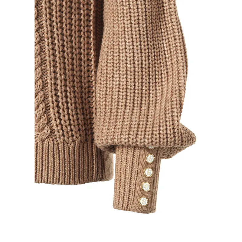 Holland Cooper Corded Roll Neck Ladies Knit Jumper - Camel