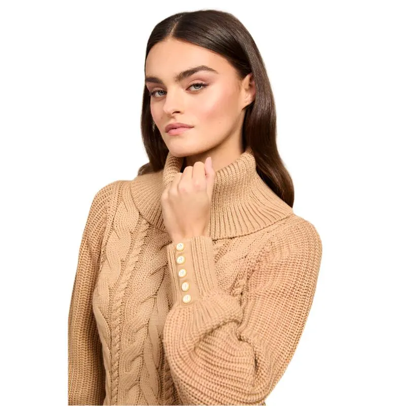 Holland Cooper Corded Roll Neck Ladies Knit Jumper - Camel