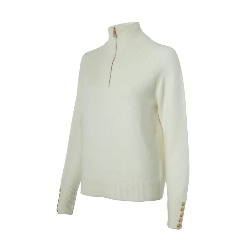 Holland Cooper Tori Half Zip Ladies Alpaca Mix Knit Jumper - Natural