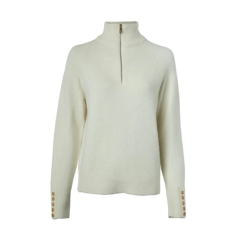 Holland Cooper Tori Half Zip Ladies Alpaca Mix Knit Jumper - Natural