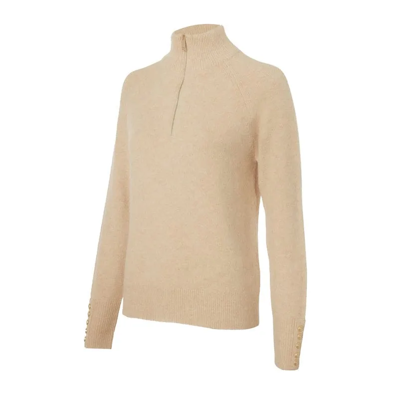 Holland Cooper Tori Half Zip Ladies Knit Jumper - Camel