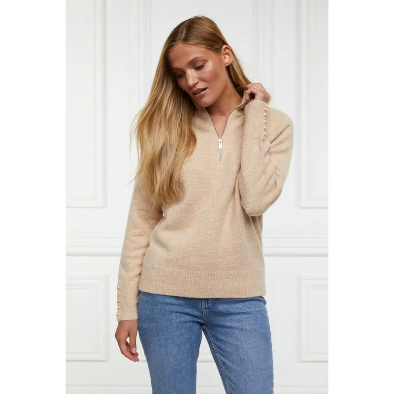 Holland Cooper Tori Half Zip Ladies Knit Jumper - Camel