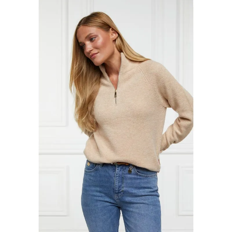 Holland Cooper Tori Half Zip Ladies Knit Jumper - Camel