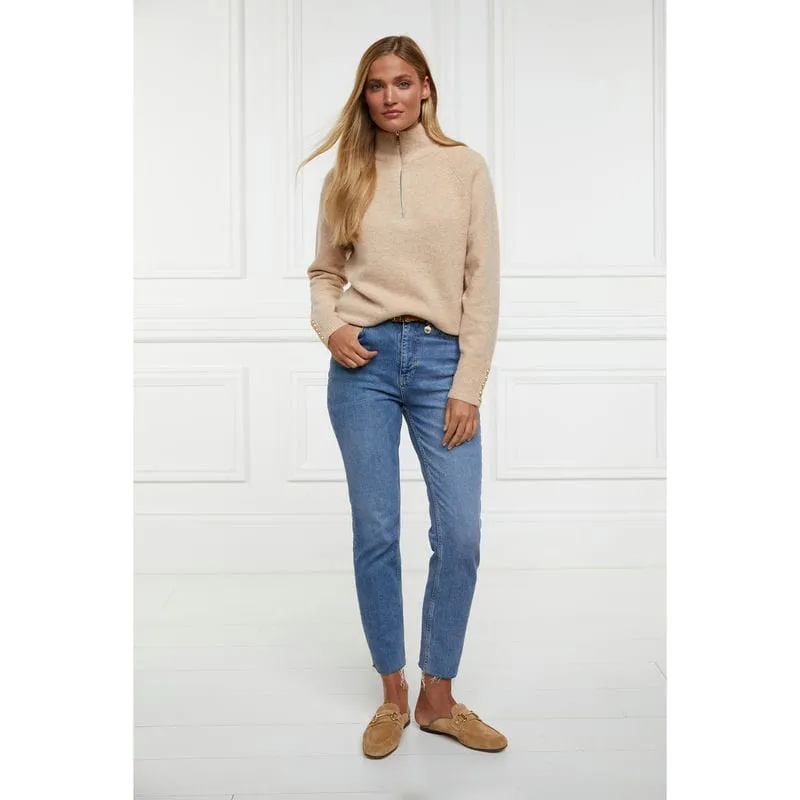 Holland Cooper Tori Half Zip Ladies Knit Jumper - Camel