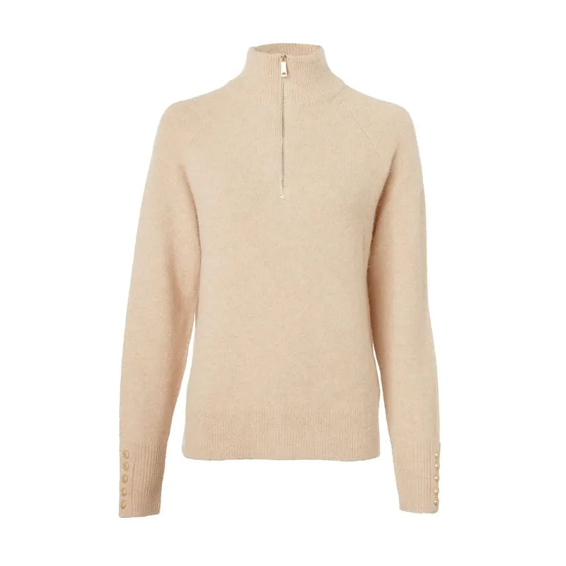 Holland Cooper Tori Half Zip Ladies Knit Jumper - Camel