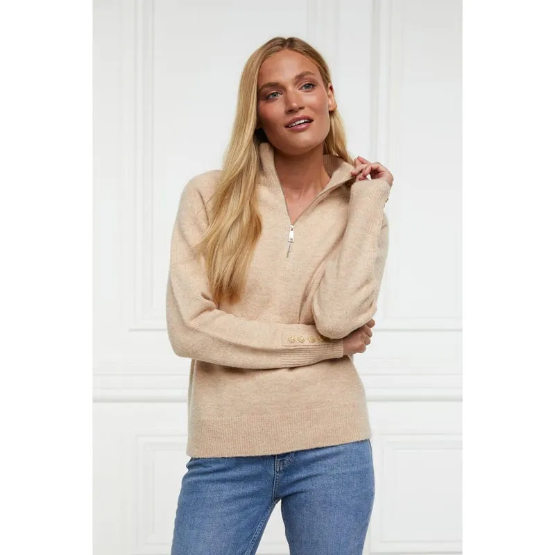 Holland Cooper Tori Half Zip Ladies Knit Jumper - Camel