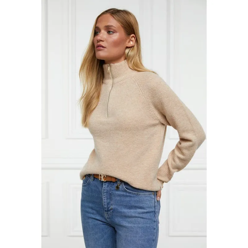 Holland Cooper Tori Half Zip Ladies Knit Jumper - Camel