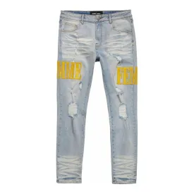 Homme   Femme Letterman Denim Blue w/Yellow