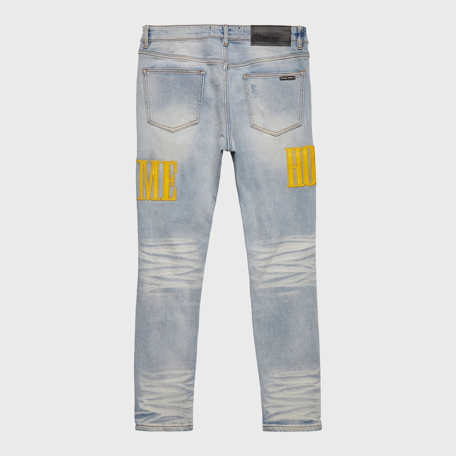 Homme   Femme Letterman Denim Blue w/Yellow