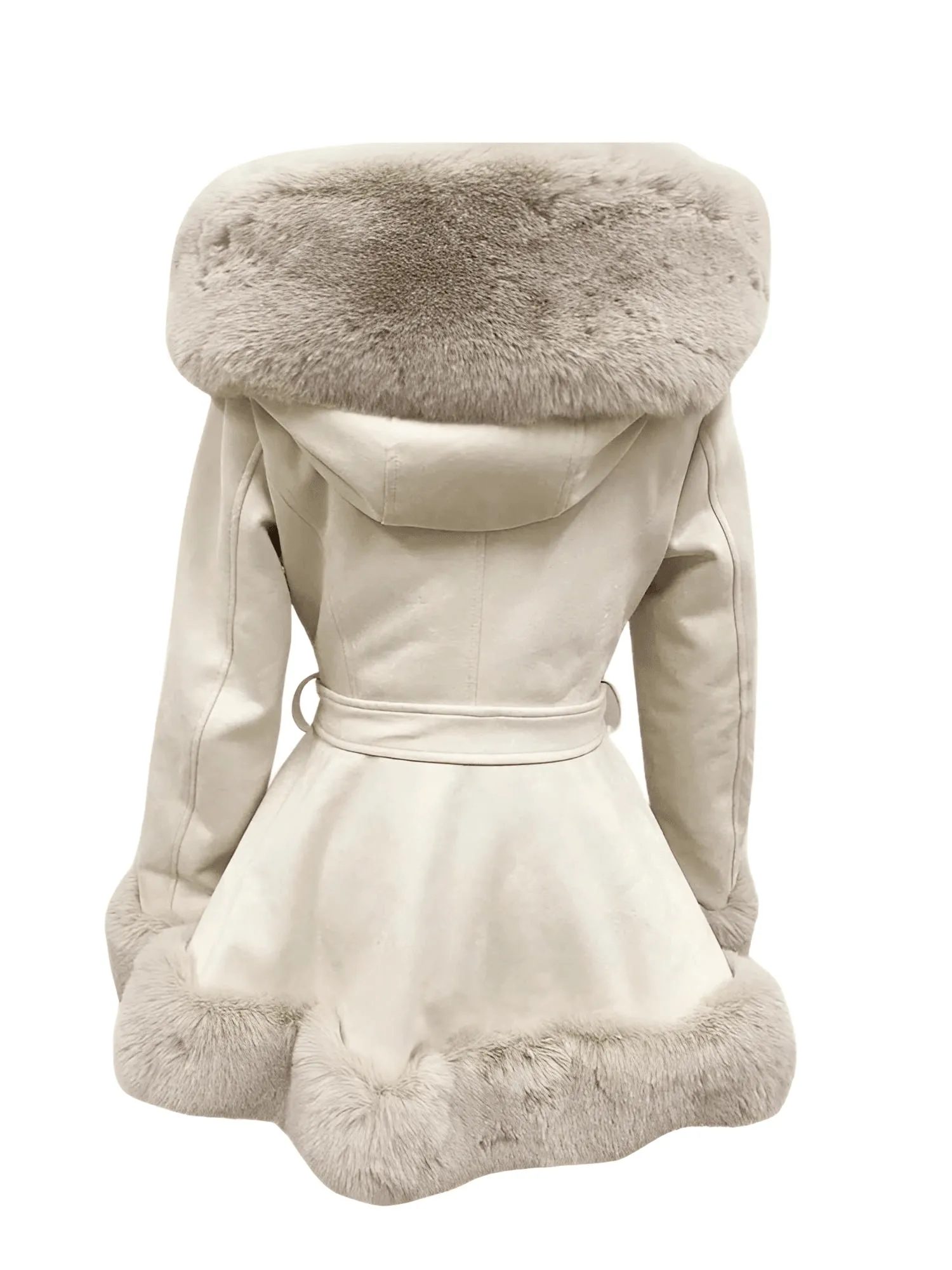 Hooded Fur Coats For Women With Belt and Fur Lining Inside