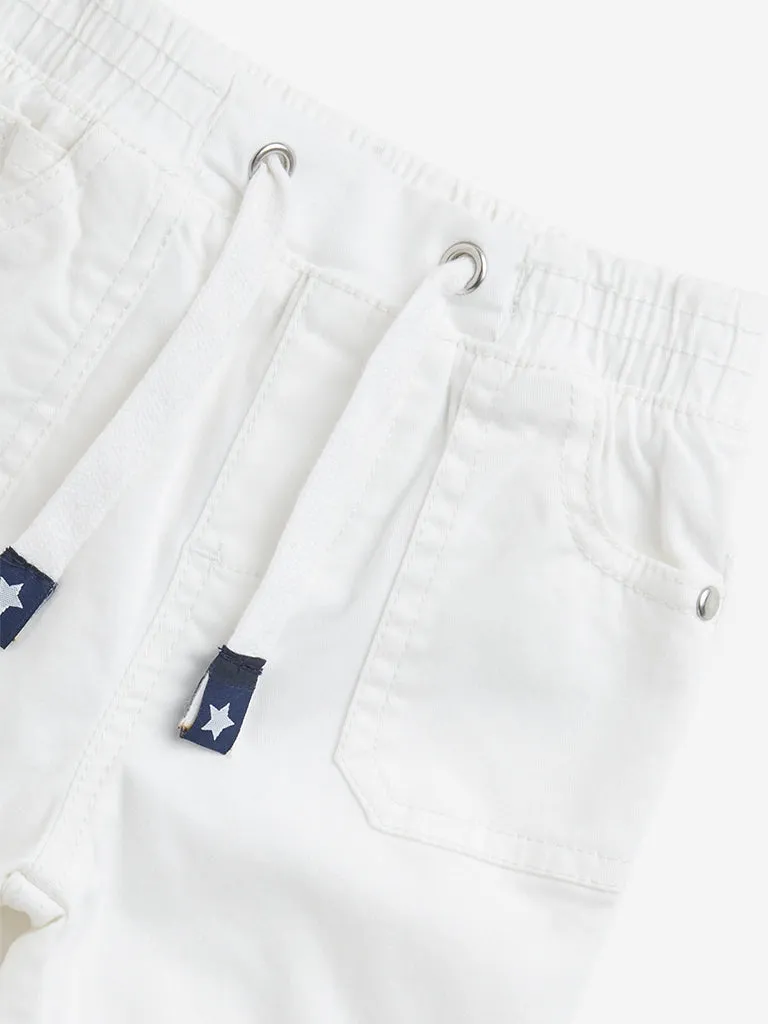 HOP Baby White High-Rise Cotton Blend Joggers