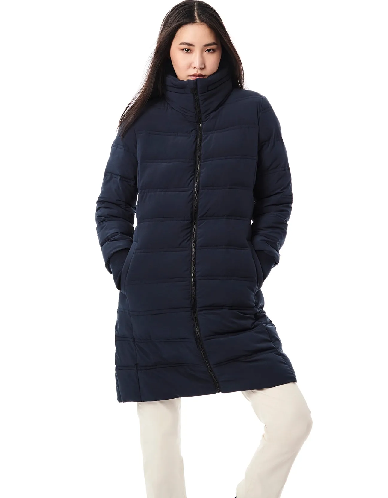 Horizontal Quilt Puffer Jacket - Navy