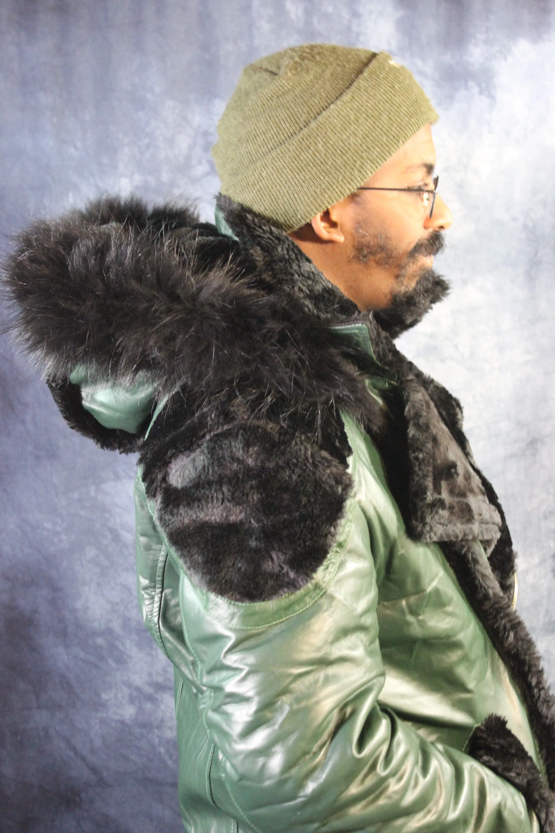 Hunter Green Leather and Fur Jacket by Otter and The Fox