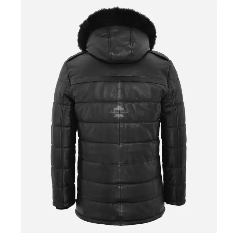 ICEBERG Long Leather Puffer Hooded Coat Jacket Winters Jacket