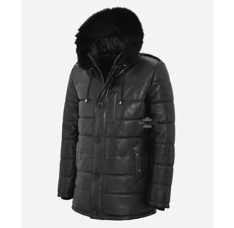 ICEBERG Long Leather Puffer Hooded Coat Jacket Winters Jacket