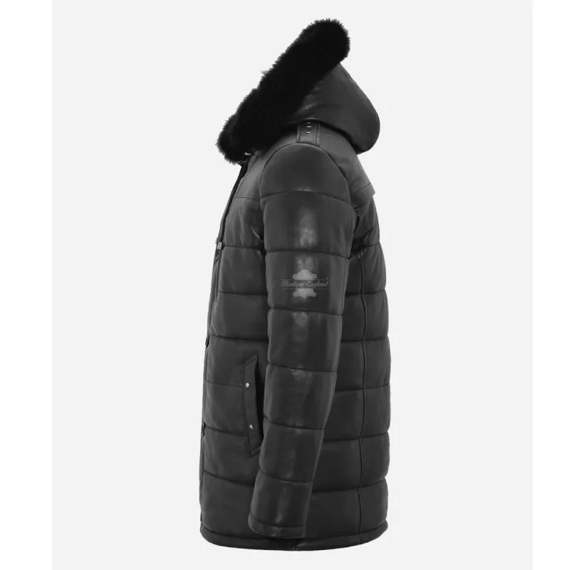 ICEBERG Long Leather Puffer Hooded Coat Jacket Winters Jacket