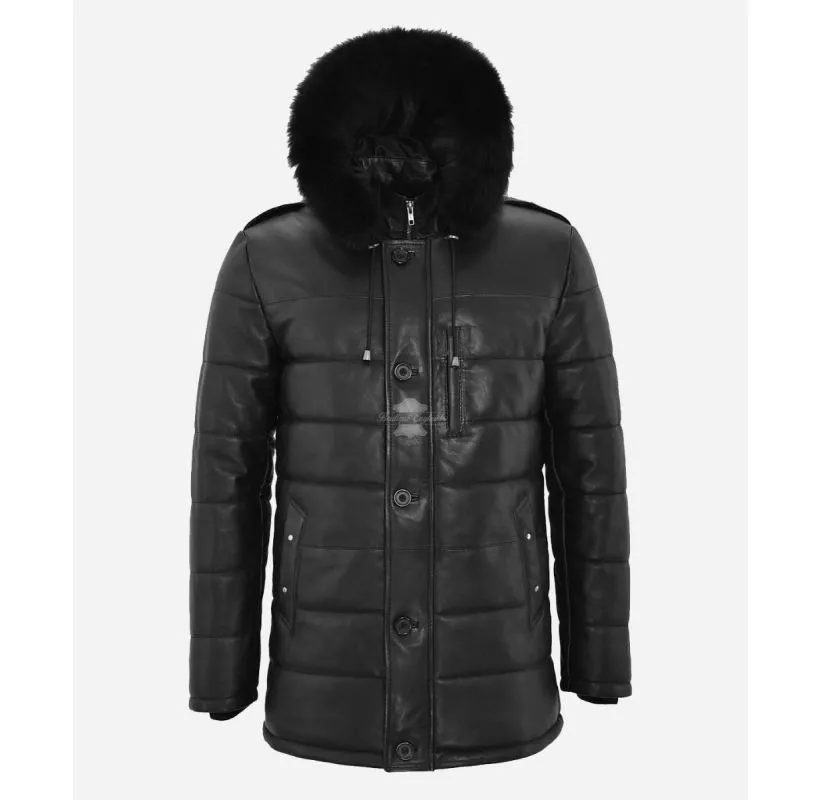 ICEBERG Long Leather Puffer Hooded Coat Jacket Winters Jacket