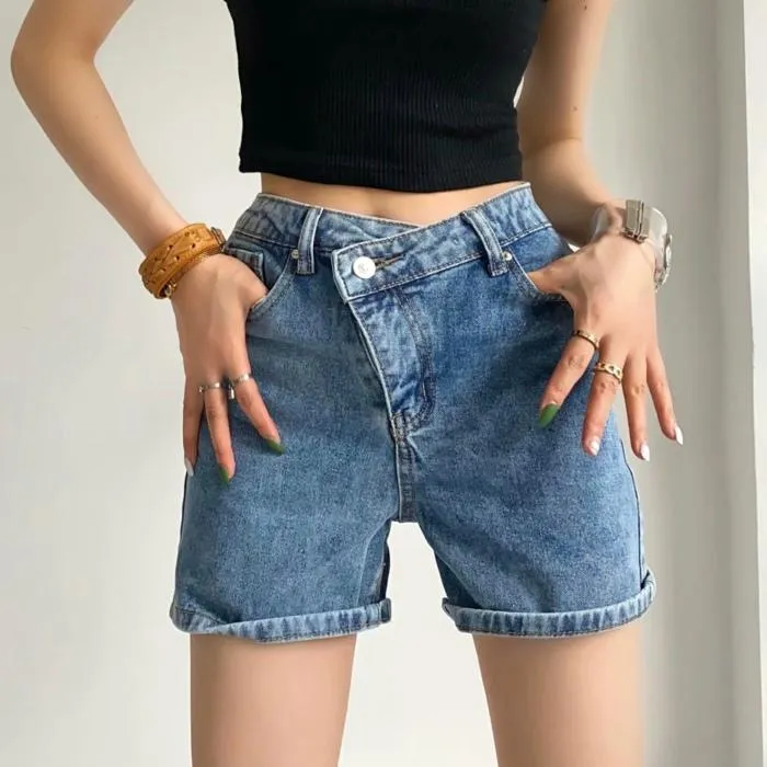 Irregular Button Women Shorts Jeans