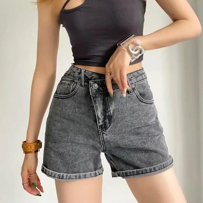 Irregular Button Women Shorts Jeans