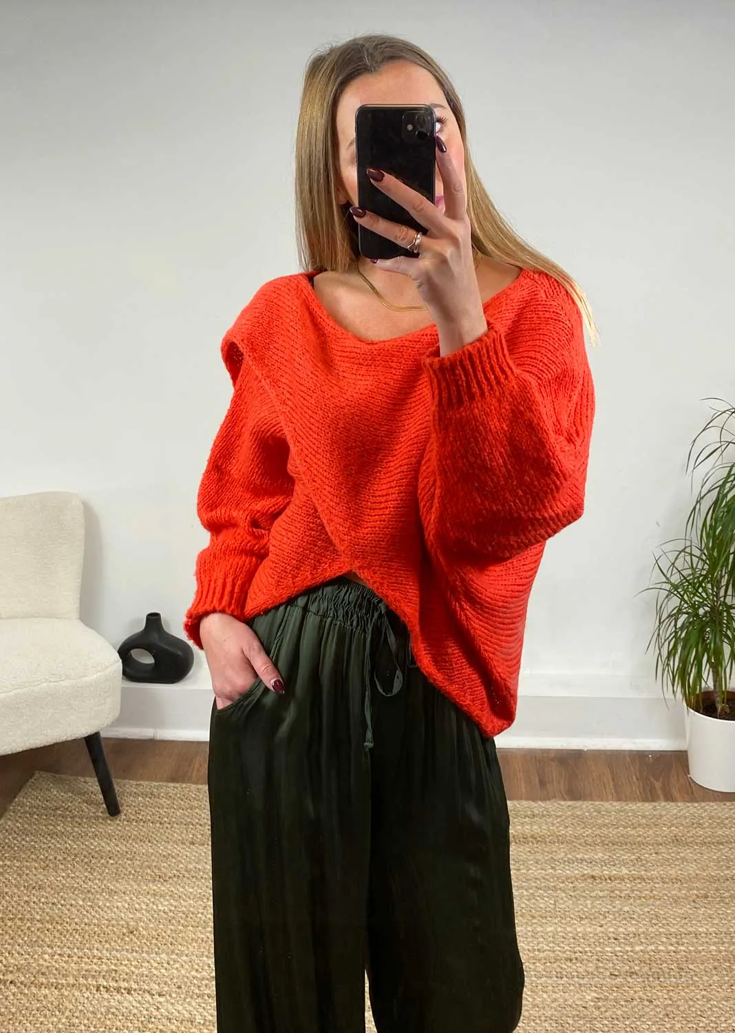 Jane Crossover Knit Jumper in Orange