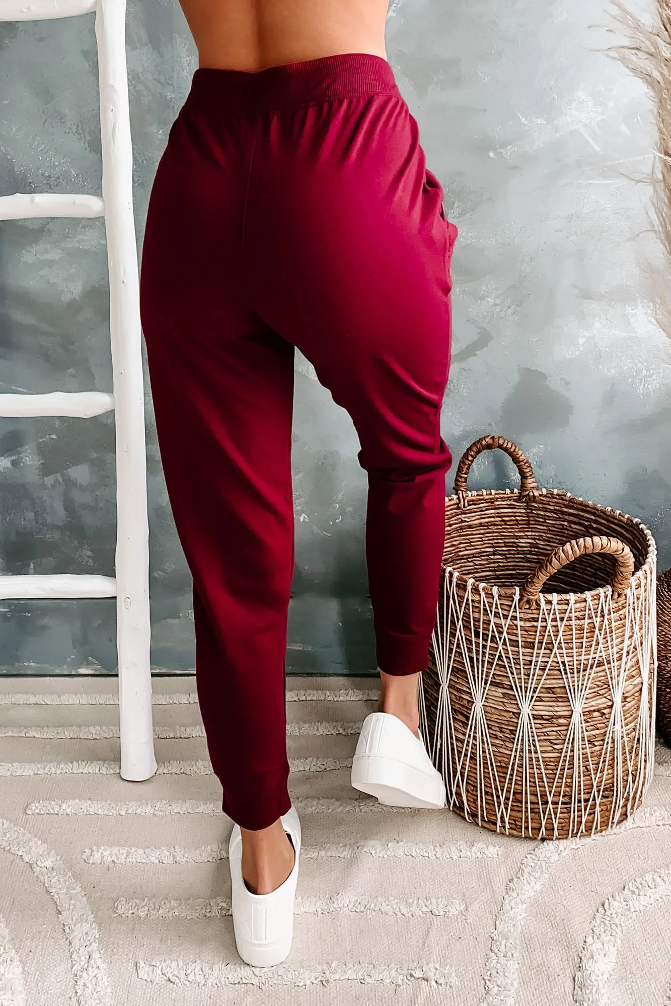 Keep It Basic Drawstring Waist Joggers (Burgundy)