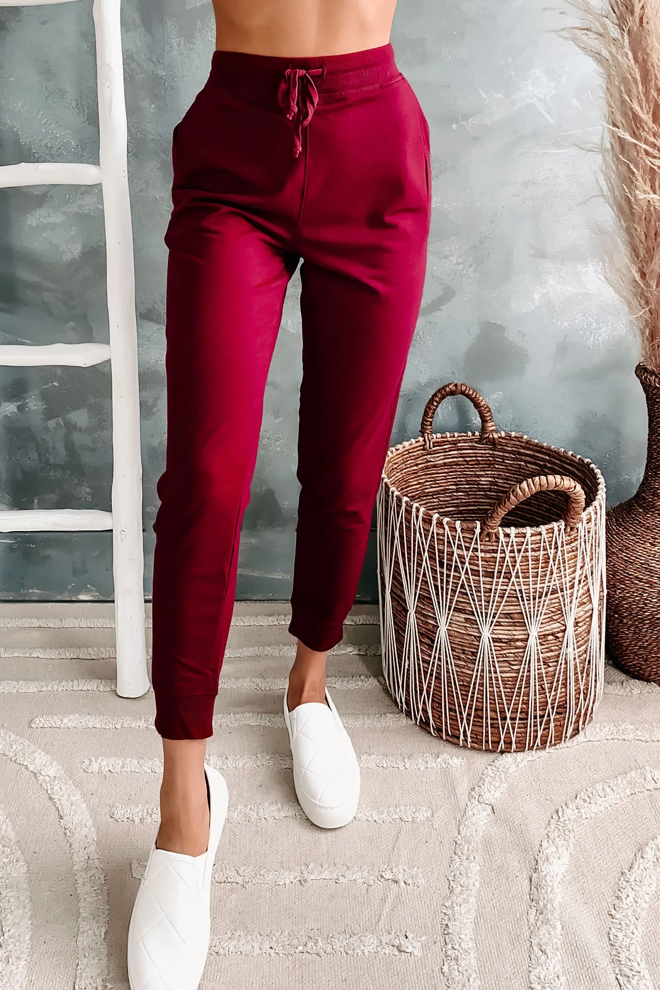 Keep It Basic Drawstring Waist Joggers (Burgundy)