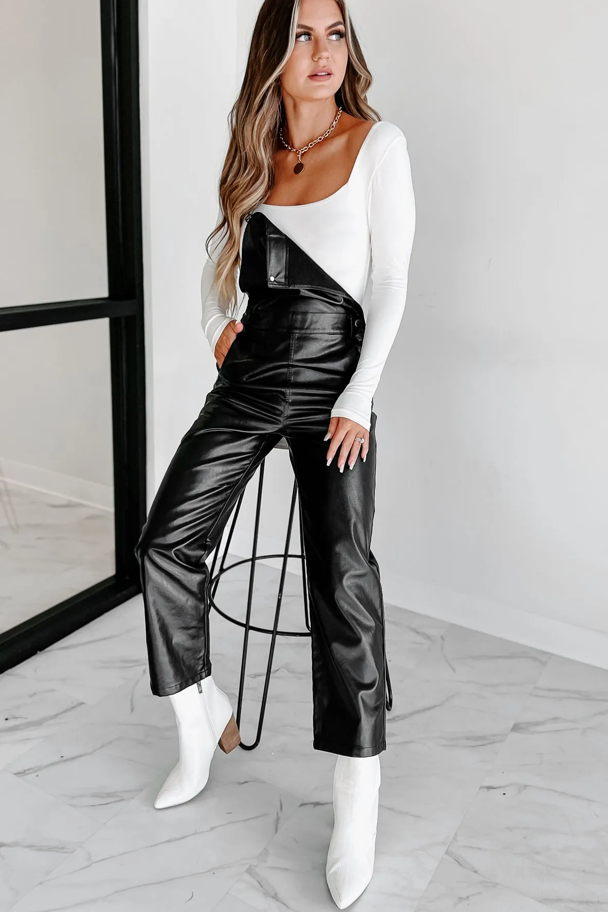 Keeping Cool Faux Leather Jumpsuit (Black)