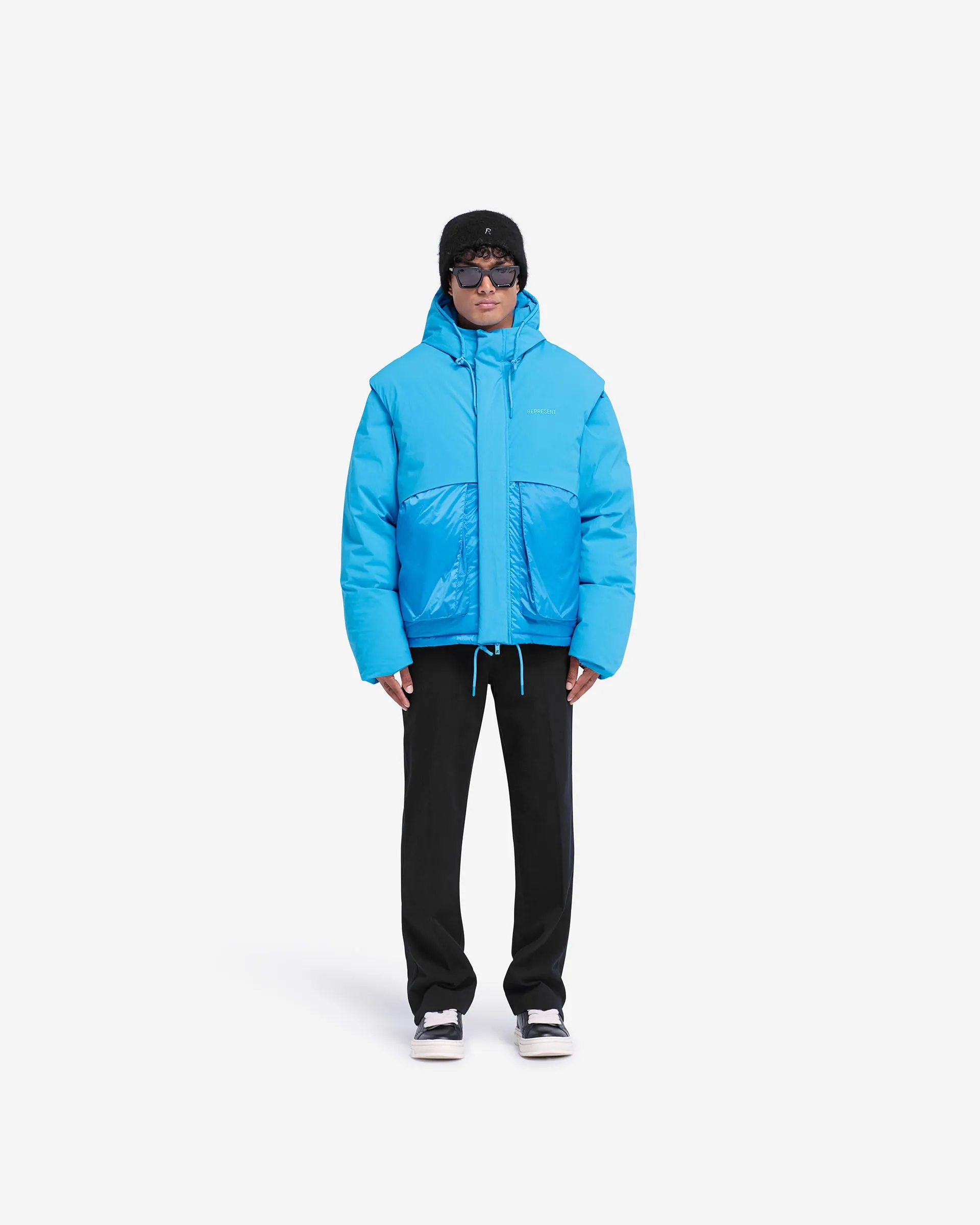 Layered Hooded Puffer - Electric Blue