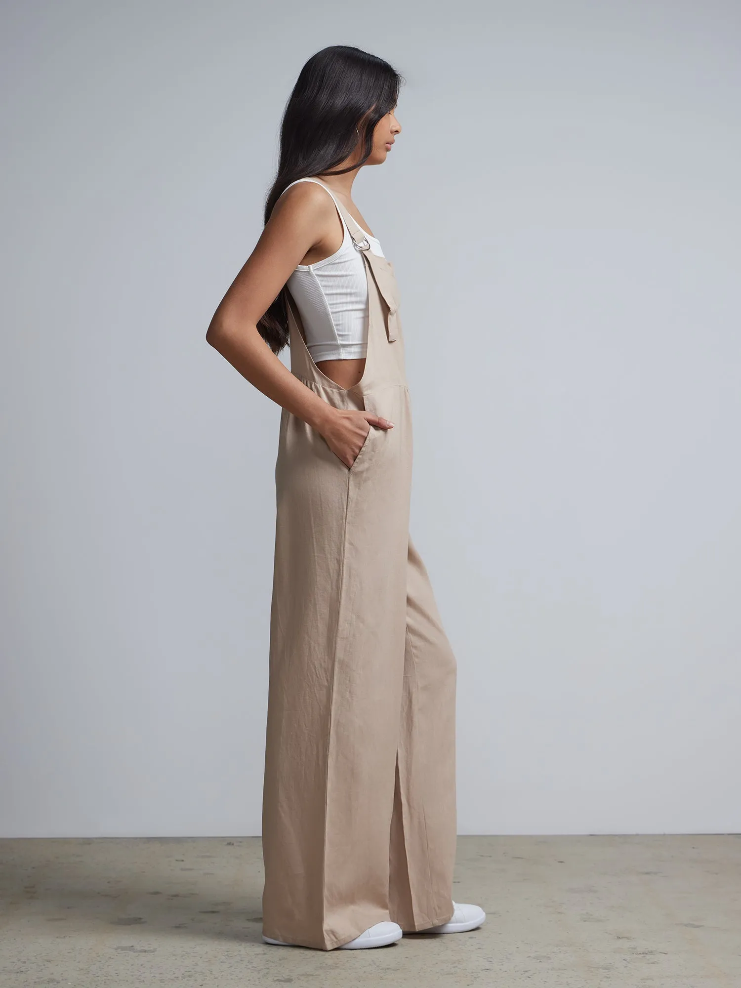 Linen-Blend Overall Jumpsuit