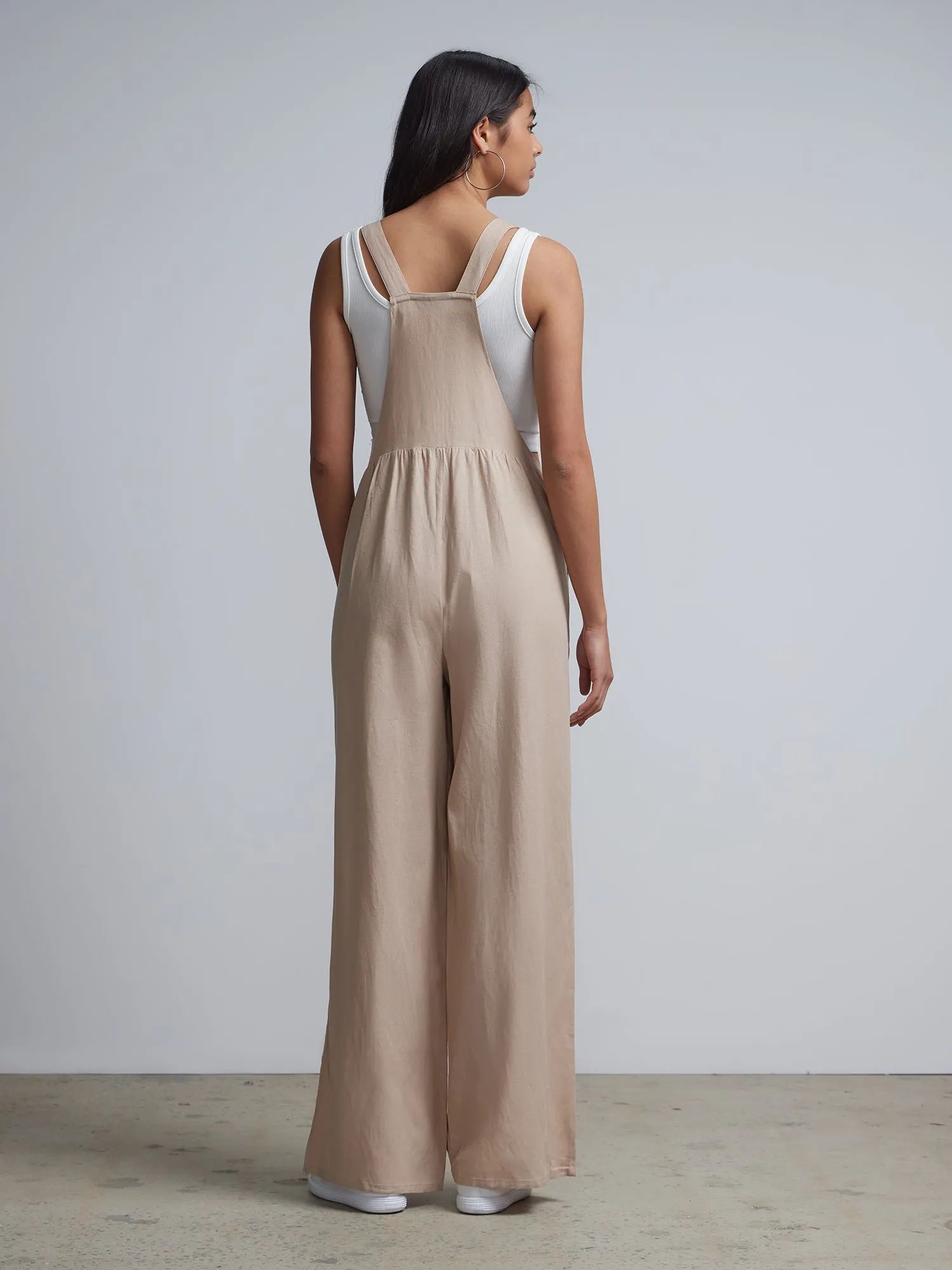 Linen-Blend Overall Jumpsuit